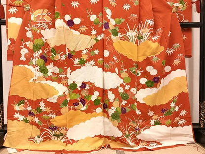 平和屋着物●豪華振袖　駒刺繍　雲重ね舞蝶文　丹後ちりめん　仮絵羽　逸品　未使用　AABN1735ph