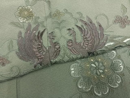 平和屋着物●中国三大刺繍　汕頭刺繍　スワトウ刺繍　総刺繍　双鳥花文　訪問着　　正絹　逸品　AABN1743ph