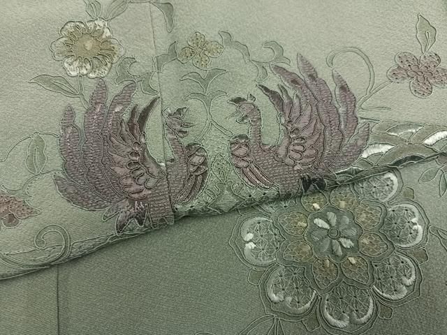 平和屋着物●中国三大刺繍　汕頭刺繍　スワトウ刺繍　総刺繍　双鳥花文　訪問着　　正絹　逸品　AABN1743ph