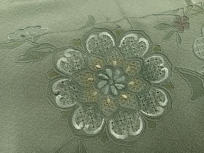 平和屋着物●中国三大刺繍　汕頭刺繍　スワトウ刺繍　総刺繍　双鳥花文　訪問着　　正絹　逸品　AABN1743ph