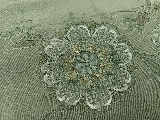 平和屋着物●中国三大刺繍　汕頭刺繍　スワトウ刺繍　総刺繍　双鳥花文　訪問着　　正絹　逸品　AABN1743ph