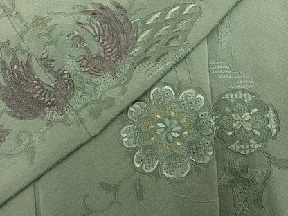 平和屋着物●中国三大刺繍　汕頭刺繍　スワトウ刺繍　総刺繍　双鳥花文　訪問着　　正絹　逸品　AABN1743ph