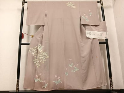 平和屋着物●訪問着　友禅　作家物　草花文　浜ちりめん　反端付き　正絹　逸品　AABN1758ph