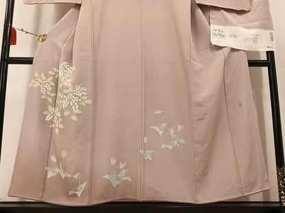 平和屋着物●訪問着　友禅　作家物　草花文　浜ちりめん　反端付き　正絹　逸品　AABN1758ph