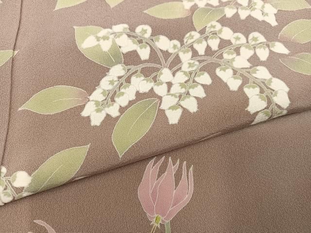 平和屋着物●訪問着　友禅　作家物　草花文　浜ちりめん　反端付き　正絹　逸品　AABN1758ph