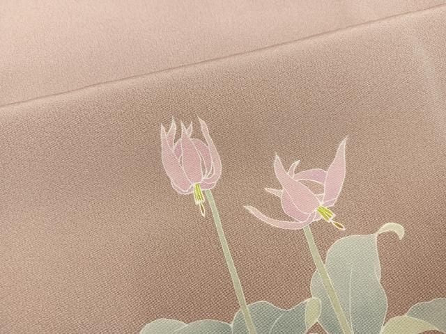 平和屋着物●訪問着　友禅　作家物　草花文　浜ちりめん　反端付き　正絹　逸品　AABN1758ph