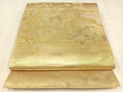 平和屋着物◎全通柄袋帯　花車文　金銀糸　正絹　逸品　AABN1772bw