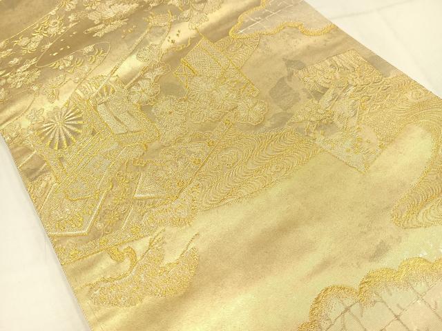 平和屋着物◎全通柄袋帯　花車文　金銀糸　正絹　逸品　AABN1772bw