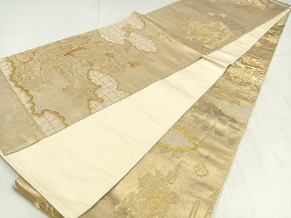 平和屋着物◎全通柄袋帯　花車文　金銀糸　正絹　逸品　AABN1772bw