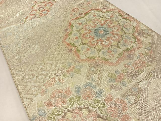 平和屋着物◎佐賀錦　六通柄袋帯　正倉院花文　金糸　正絹　逸品　AABN1775bw