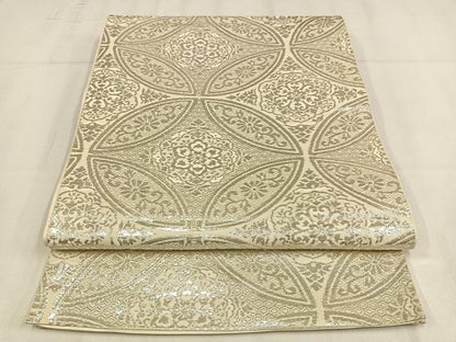 平和屋着物◎六通柄袋帯　七宝花文　純銀箔　正絹　逸品　AABN1783bw