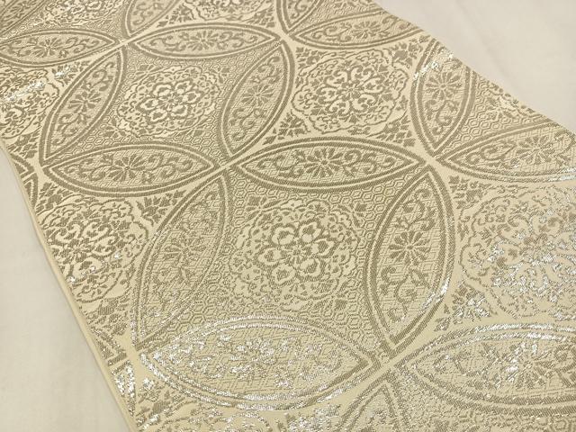 平和屋着物◎六通柄袋帯　七宝花文　純銀箔　正絹　逸品　AABN1783bw