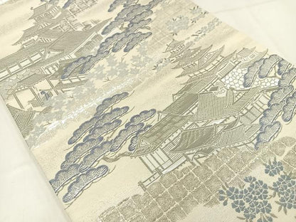 平和屋着物◎六通柄袋帯　城閣名松文　九百錦プラチナ二重箔　正絹　逸品　AABN1790bw