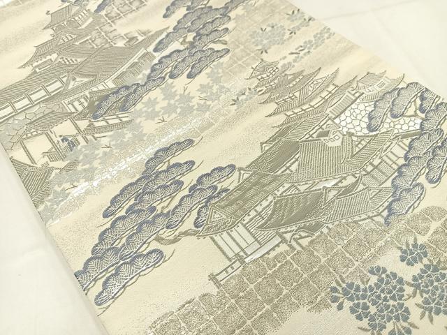 平和屋着物◎六通柄袋帯　城閣名松文　九百錦プラチナ二重箔　正絹　逸品　AABN1790bw