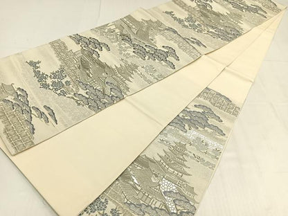 平和屋着物◎六通柄袋帯　城閣名松文　九百錦プラチナ二重箔　正絹　逸品　AABN1790bw