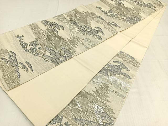 平和屋着物◎六通柄袋帯　城閣名松文　九百錦プラチナ二重箔　正絹　逸品　AABN1790bw