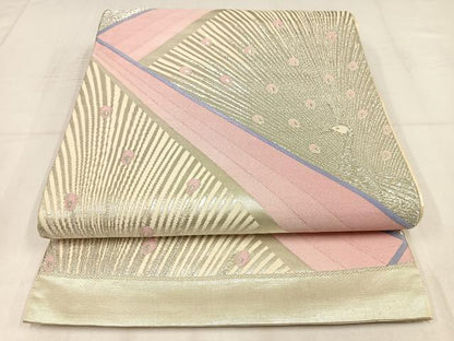 平和屋着物◎六通柄袋帯　唐織　孔雀　銀糸　正絹　逸品　AABN1796bw