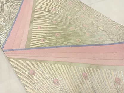 平和屋着物◎六通柄袋帯　唐織　孔雀　銀糸　正絹　逸品　AABN1796bw