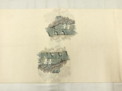 平和屋着物◎結城大島紬　太鼓柄袋帯　すくい織　風景文　正絹　逸品　AABN1797bw