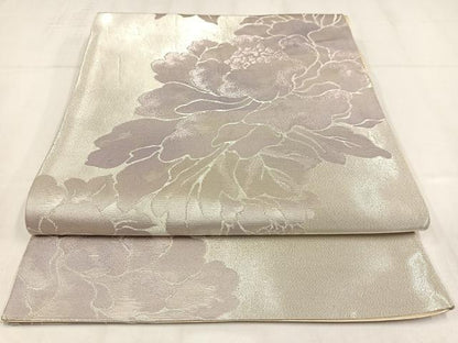 平和屋着物◎六通柄袋帯　草花文　銀糸　正絹　逸品　AABN1798bw