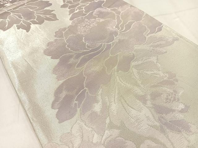 平和屋着物◎六通柄袋帯　草花文　銀糸　正絹　逸品　AABN1798bw