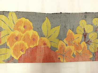 平和屋着物◎八寸名古屋帯　紬地　草花文　正絹　逸品　AABN1800bw