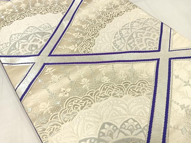 平和屋着物◎六通柄袋帯　唐織　正倉院花文　銀糸　正絹　逸品　AABN1807bw