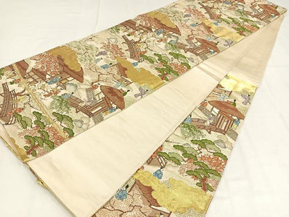 平和屋着物◎六通柄袋帯　唐織　人物風景文　金糸　正絹　逸品　AABN1808bw