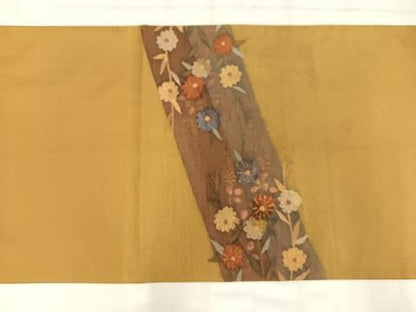 平和屋着物◎太鼓柄袋帯　すくい織　草花文　金糸　正絹　逸品　AABN1809bw