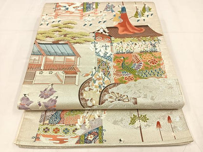 平和屋着物◎六通柄袋帯　唐織　祇園の華　銀糸　正絹　逸品　AABN1810bw