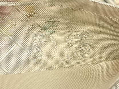 平和屋着物◎六通柄袋帯　格子花文　佐賀錦天上小袖紋　引箔　金銀糸　正絹　逸品　AABN1811bw