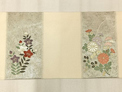 平和屋着物◎九寸名古屋帯　唐織　小袖金彩錦　草花文　金銀糸　正絹　逸品　AABN1812bw