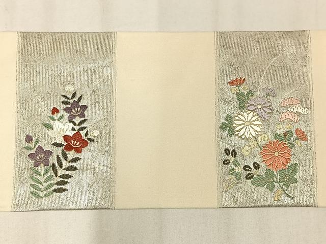 平和屋着物◎九寸名古屋帯　唐織　小袖金彩錦　草花文　金銀糸　正絹　逸品　AABN1812bw