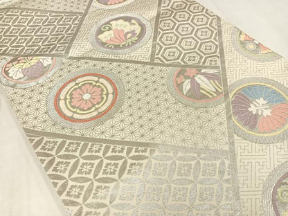 平和屋着物◎六通柄袋帯　唐織　花蝶文　銀糸　正絹　逸品　AABN1814bw