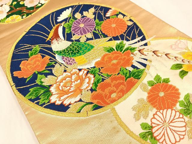 平和屋着物◎六通柄袋帯　唐織　花鳥丸文　金糸　正絹　逸品　AABN1817bw