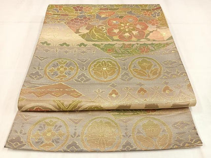 平和屋着物◎六通柄袋帯　更紗花文　金糸　正絹　逸品　AABN1818bw