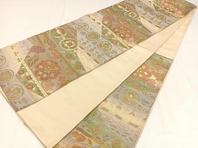 平和屋着物◎六通柄袋帯　更紗花文　金糸　正絹　逸品　AABN1818bw
