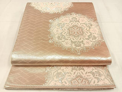 平和屋着物◎六通柄袋帯　唐織　正倉院花文　銀糸　正絹　逸品　AABN1819bw