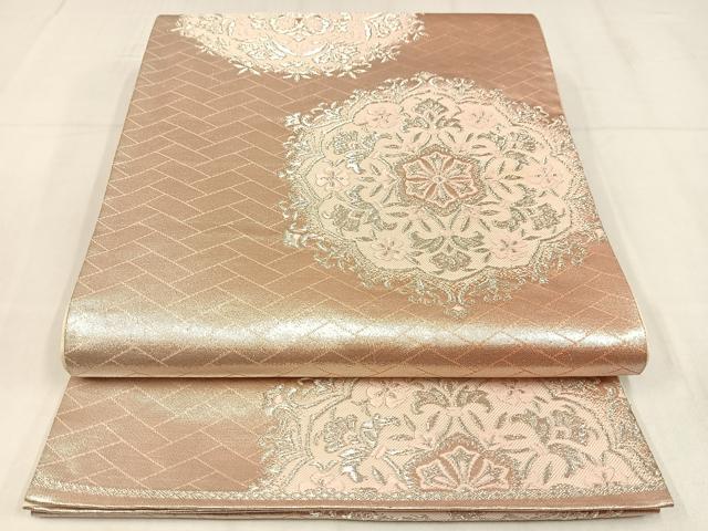 平和屋着物◎六通柄袋帯　唐織　正倉院花文　銀糸　正絹　逸品　AABN1819bw