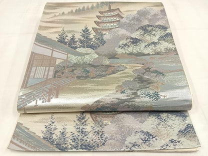 平和屋着物◎六通柄袋帯　名勝百景　醍醐三宝院　銀糸　正絹　逸品　AABN1820bw