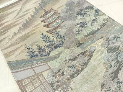 平和屋着物◎六通柄袋帯　名勝百景　醍醐三宝院　銀糸　正絹　逸品　AABN1820bw