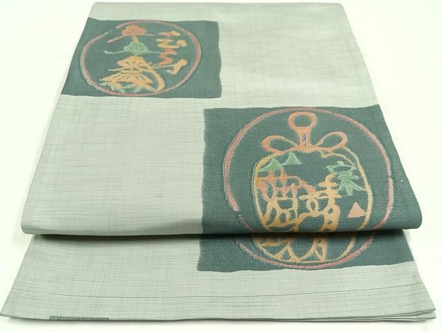 平和屋着物◎六通柄袋帯　紬地　茶香美　仕覆花丸文　正絹　逸品　AABN1924bw