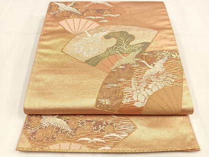 平和屋着物◎六通柄袋帯　唐織　飛鶴扇文　金糸　正絹　逸品　AABN1925bw