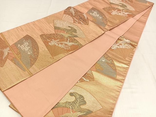平和屋着物◎六通柄袋帯　唐織　飛鶴扇文　金糸　正絹　逸品　AABN1925bw