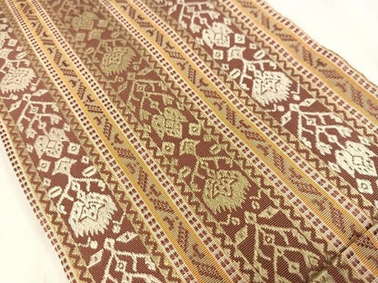平和屋着物◎本場筑前博多織　半幅帯　間道更紗花文　正絹　逸品　AABN1934bw