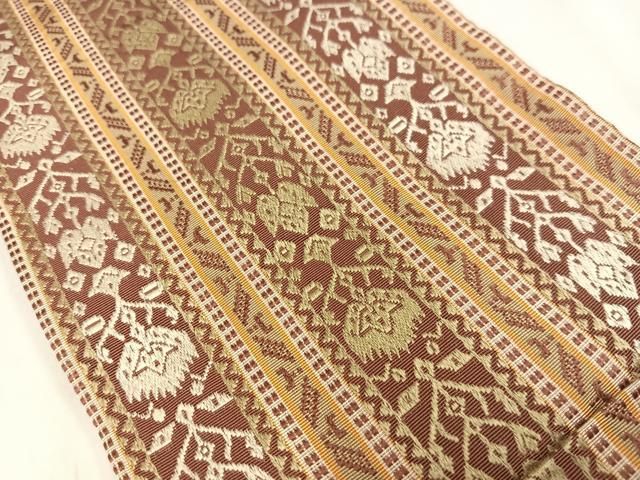 平和屋着物◎本場筑前博多織　半幅帯　間道更紗花文　正絹　逸品　AABN1934bw