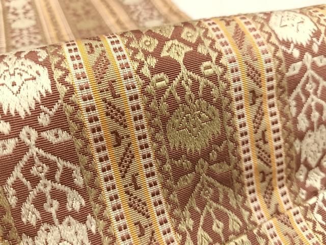 平和屋着物◎本場筑前博多織　半幅帯　間道更紗花文　正絹　逸品　AABN1934bw