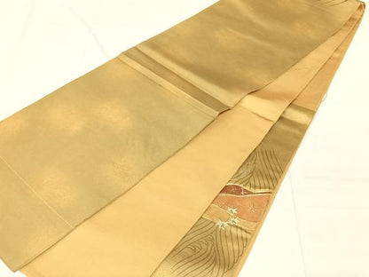 平和屋着物◎太鼓柄袋帯　駒刺繍　立波松文　金糸　引箔　正絹　逸品　AABN2203dk