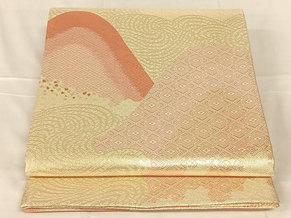 平和屋着物◎佐賀錦　両面　六通柄袋帯　重ね山文　金糸　正絹　逸品　AABN2204dk