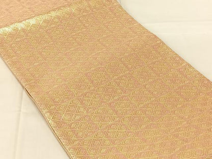 平和屋着物◎佐賀錦　両面　六通柄袋帯　重ね山文　金糸　正絹　逸品　AABN2204dk